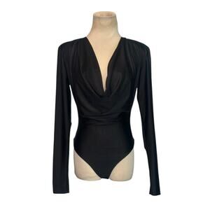 And Now This black long sleeves cowl neck bodysuit size XS